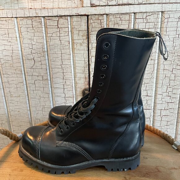 * SOLD * British Rangers Black Leather Combat Army Boots 14 Holes Sz 8 Men 10 W - Picture 3 of 6
